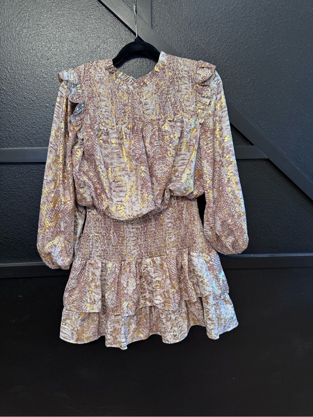 Clare V Metallic Pink Ruffle Tiered Mini Dress
